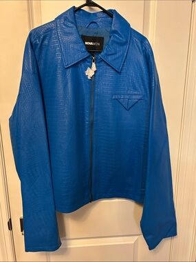 NOVA MEN  Fashion-Nova Blue Croc-Embossed Zip Jacket - Size XL